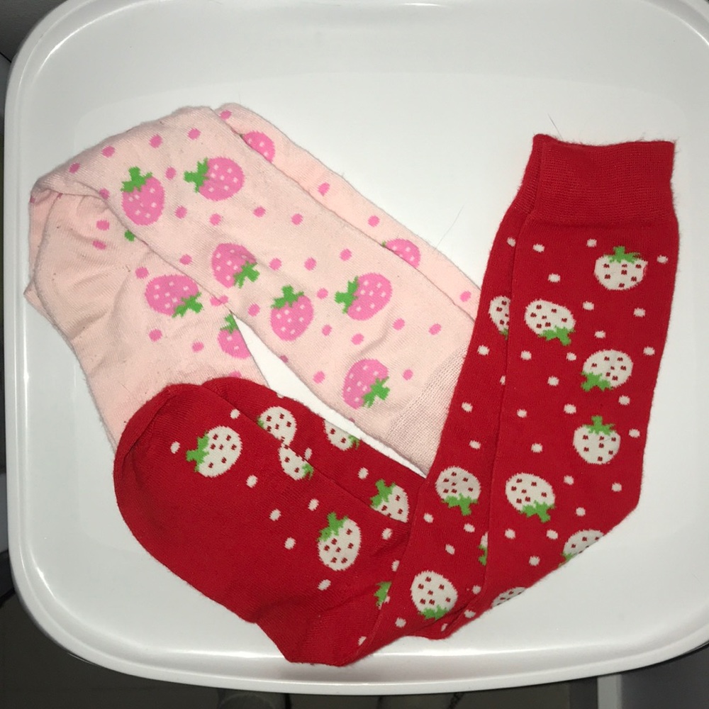 Two Pairs of Knee High Strawberry Socks